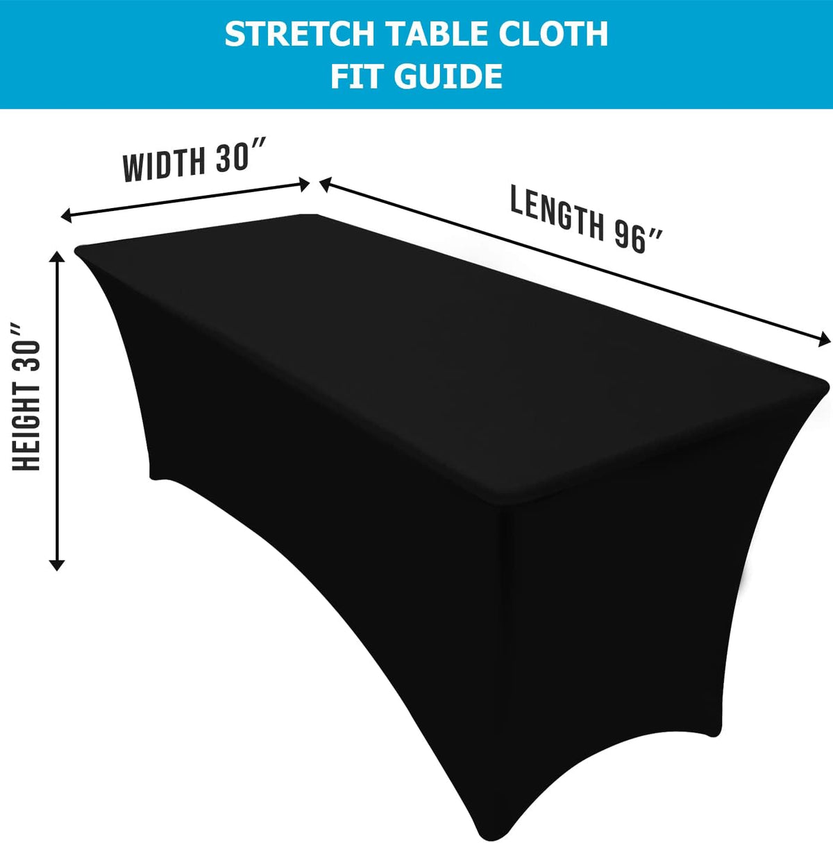 Utopia Kitchen 8FT Spandex Tablecloth [1 Pack, Black] 200 GSM Stretch, Fitted, Washable and Wrinkle Resistant Table Cloth Rectangle Cover for Trade Shows, Wedding, Parties [96Lx30Wx30H Inch]