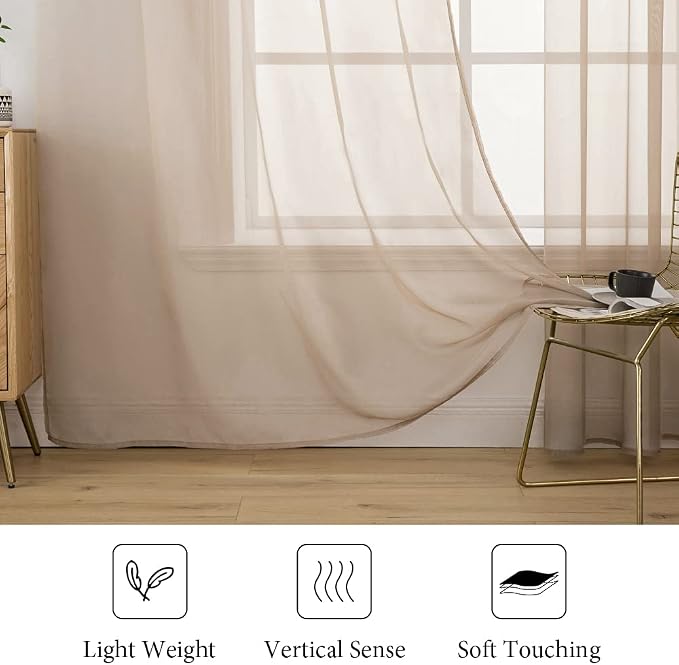 MIULEE 2 Panels Sheer Curtains for Living Room 54 X 72 Inches Brown | Window - Image 4