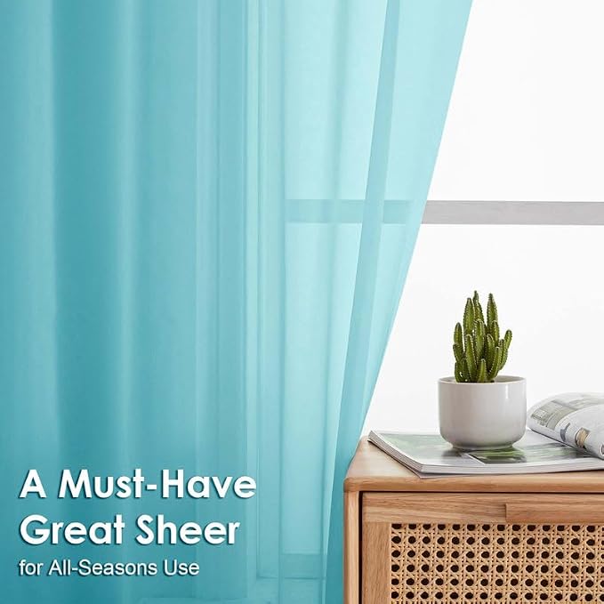 Aqua Sheer Curtains 96 Inches Long 2 Panels - Image 2