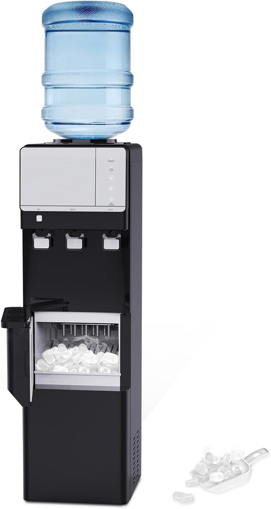 IKT Top Load Water Cooler Dispenser with Ice Maker for 5 Gallon Bottle 27 lbs Daily Capacity 3 Temperature Night Light Black