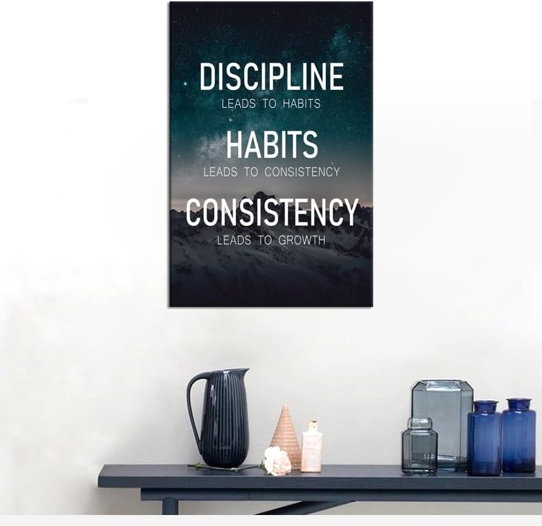 Discipline Habits Consistency Growth Motivational Wall Art Inspirational Poster Canvas Prints Artwork for Office Modern Home Decor Painting Pictures Stretched and Framed Ready to Hang [12''Wx 18''H]
