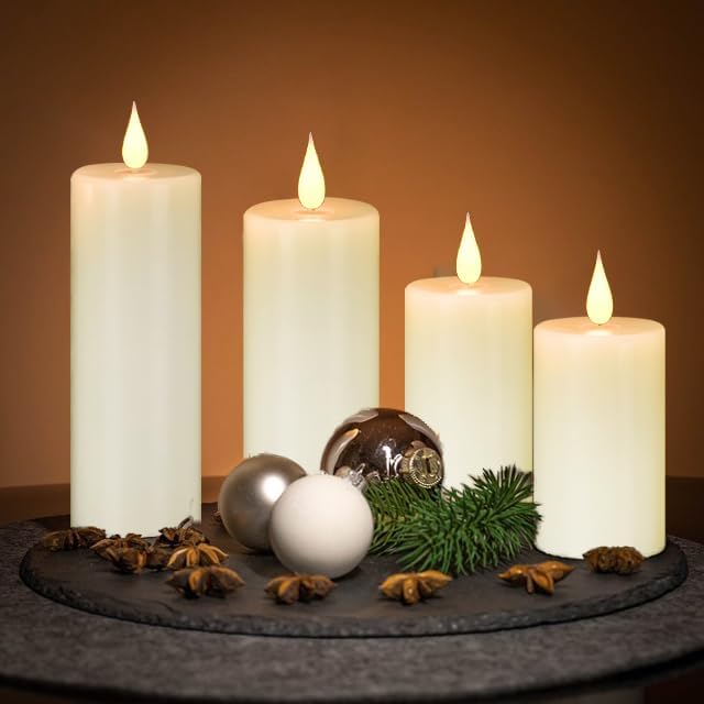 Flameless Battery Operated LED Candles 3D Wick with10 Key Button Remote Control 24-Hour Timer Set of 9 Electric Flickering Pillar Real Wax ApplyTo Party, Wedding,Dinner， Home Decoration