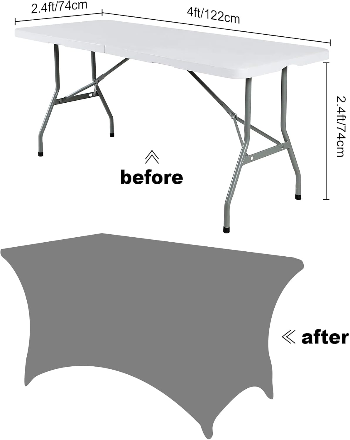 SuperO Waterproof Spandex Table Cover for 4FT Table Universal Fitted Stretch Tablecloth for Party, Banquet, Wedding and Events-Black
