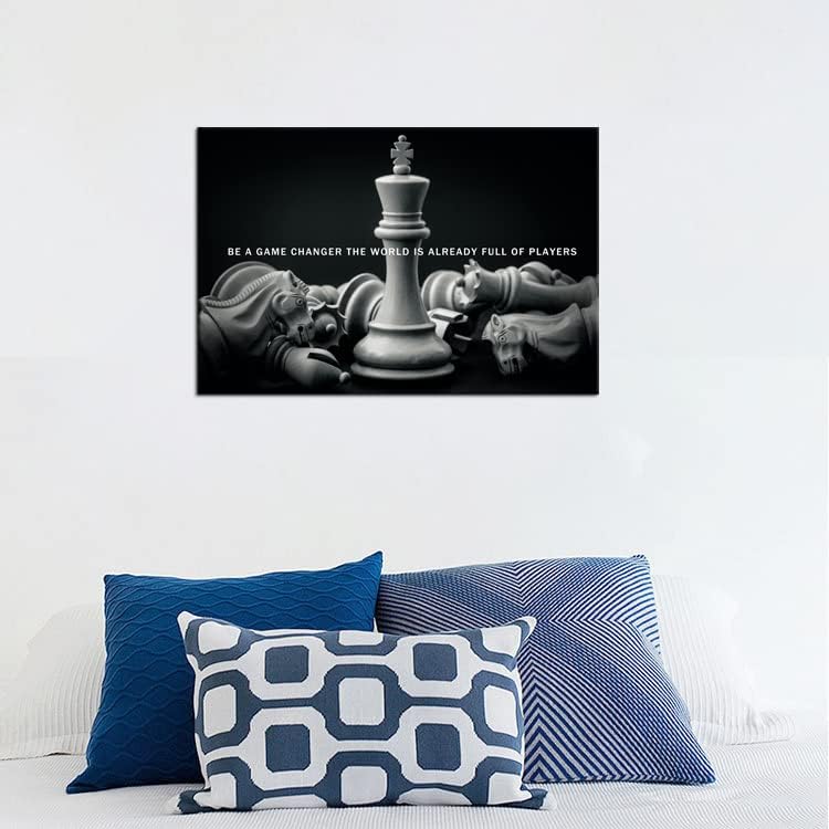Be A Game Changer The World Is Already Full Of Players Inspirational Wall Art International Chess Motivational Poster Canvas Painting Prints Wall Pictures for Home Decor Framed Artwork [12''W x 18''H]