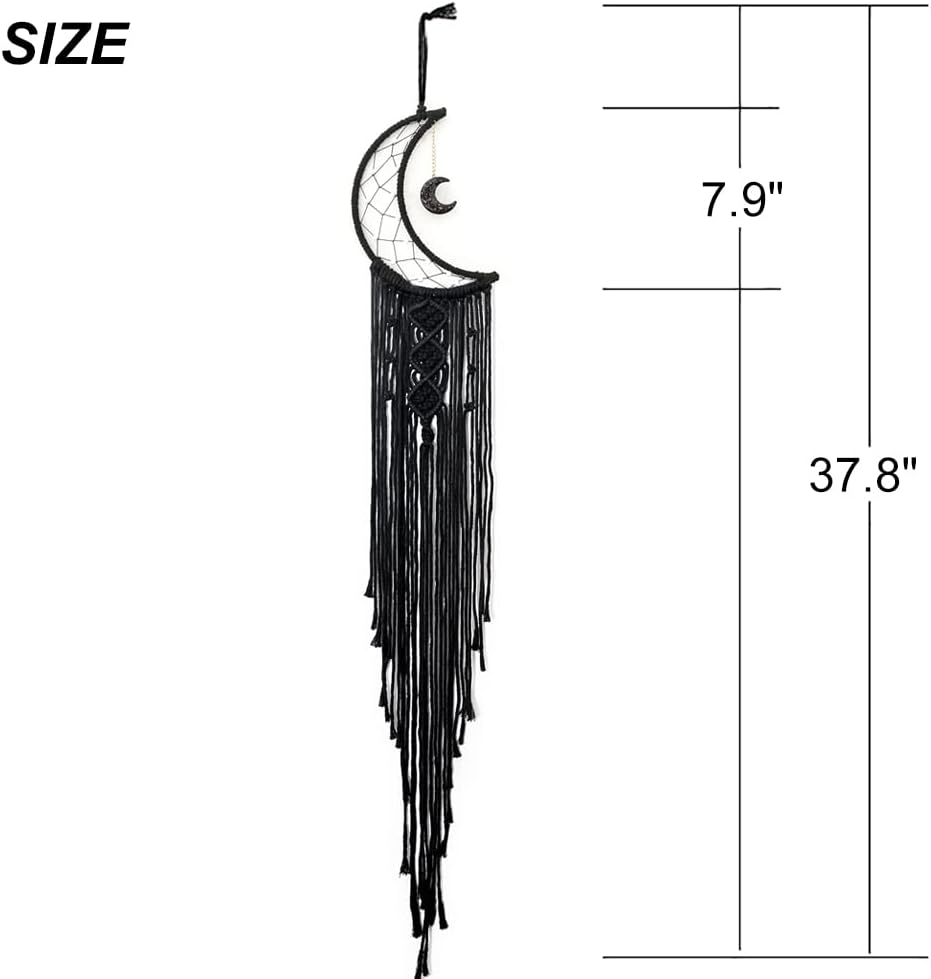 MOONFLY Black Moon Dream Catcher with Handmade Woven Cotton Dream Catchers Boho Macrame Wall Hanging Home Decoration Ornament Craft Gift (Black Moon)