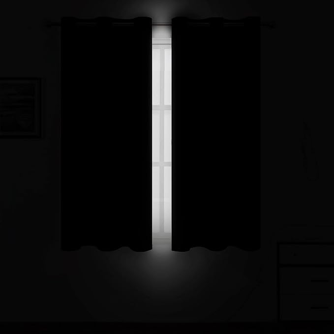 Black Blackout Curtains 34 x 63 Inch Length/Set of 2 Curtain Panels/Thermal - Image 3