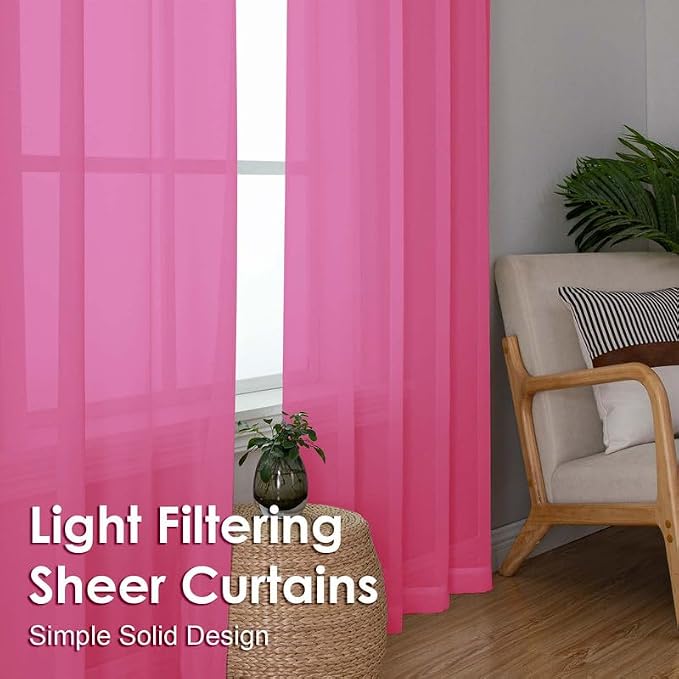 Hot Pink Sheer Valances for Windows 14 Inch Length 2 Pcs, Light Filtering Short - Image 5