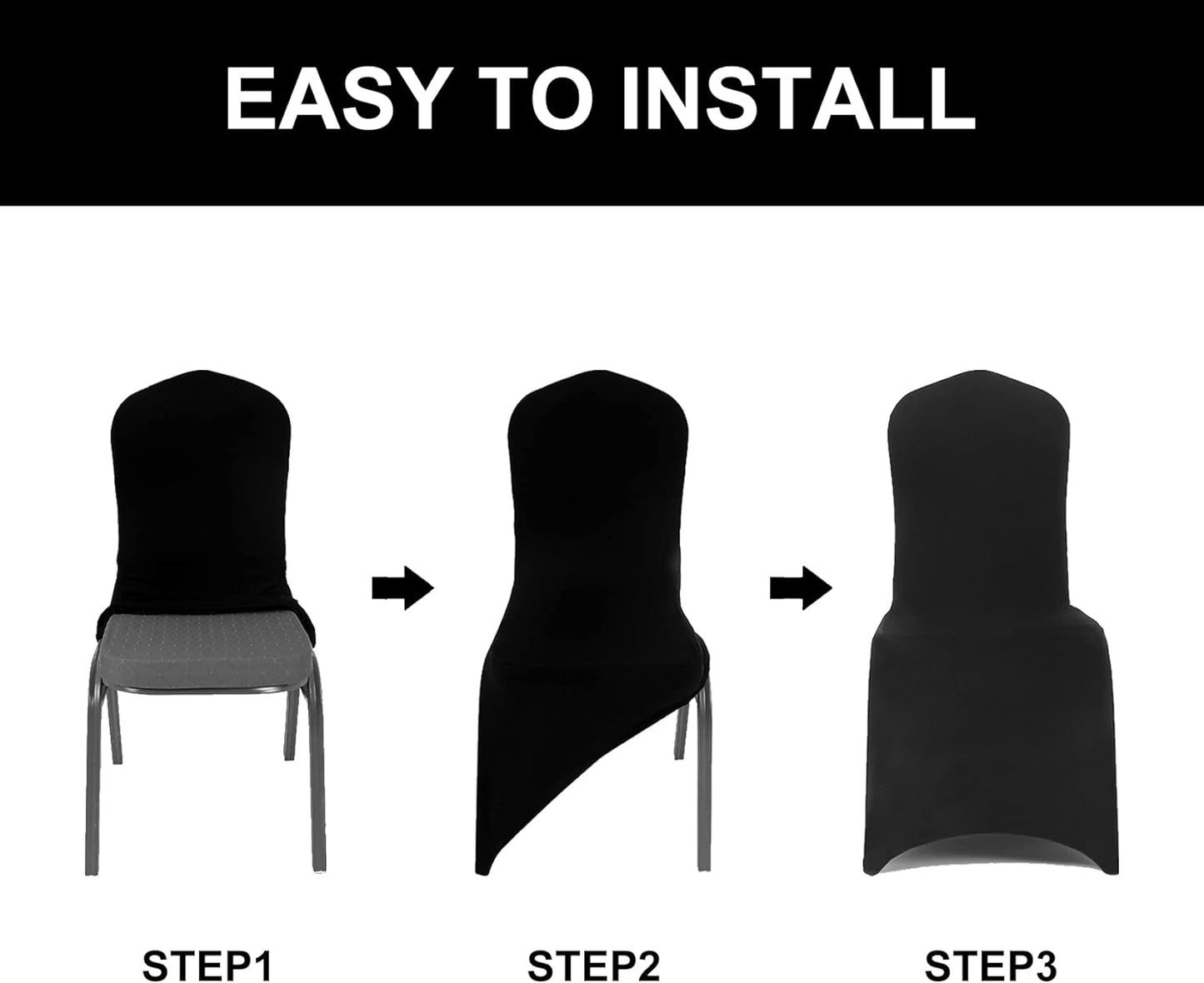 Spandex Chair Covers, 100PCS, Removable Washable Protector for Living Room, Party, Banquet, Wedding, Hotel (Black)