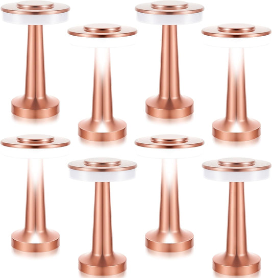 VIHOSE Set of 8 LED Portable Cordless Table Lamp with Touch Sensor 3 Color Stepless Dimming Rechargeable Battery up to 15 Hours Cordless Table Light Wireless Lamp for Nursery(Rose Gold)