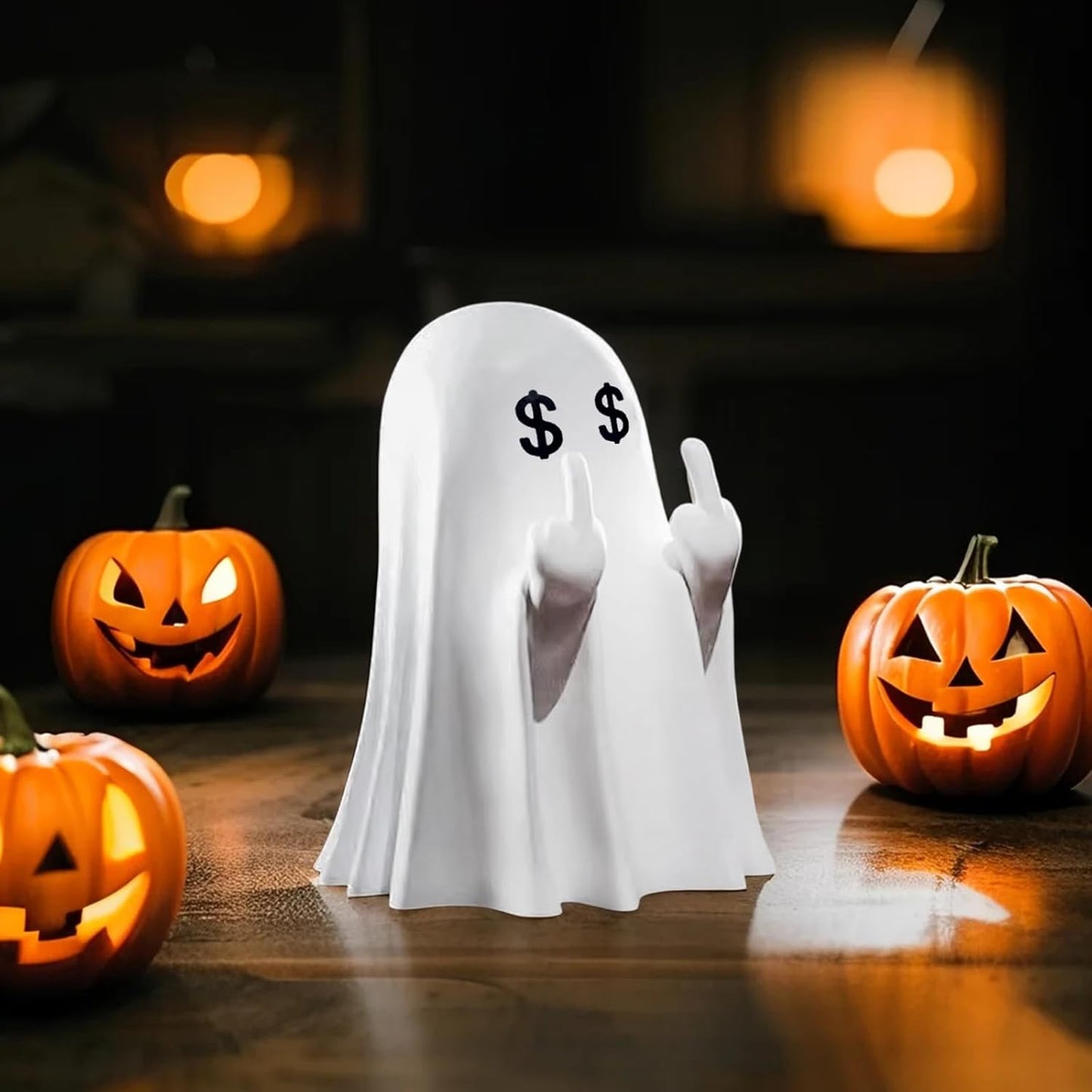 Halloween Ghost Figurine, Funny Middle Finger Spooky Resin Statue, Cute Decor for Halloween Decorations Indoor, Porch and Indoor Spooky Home Party Decor Gifts