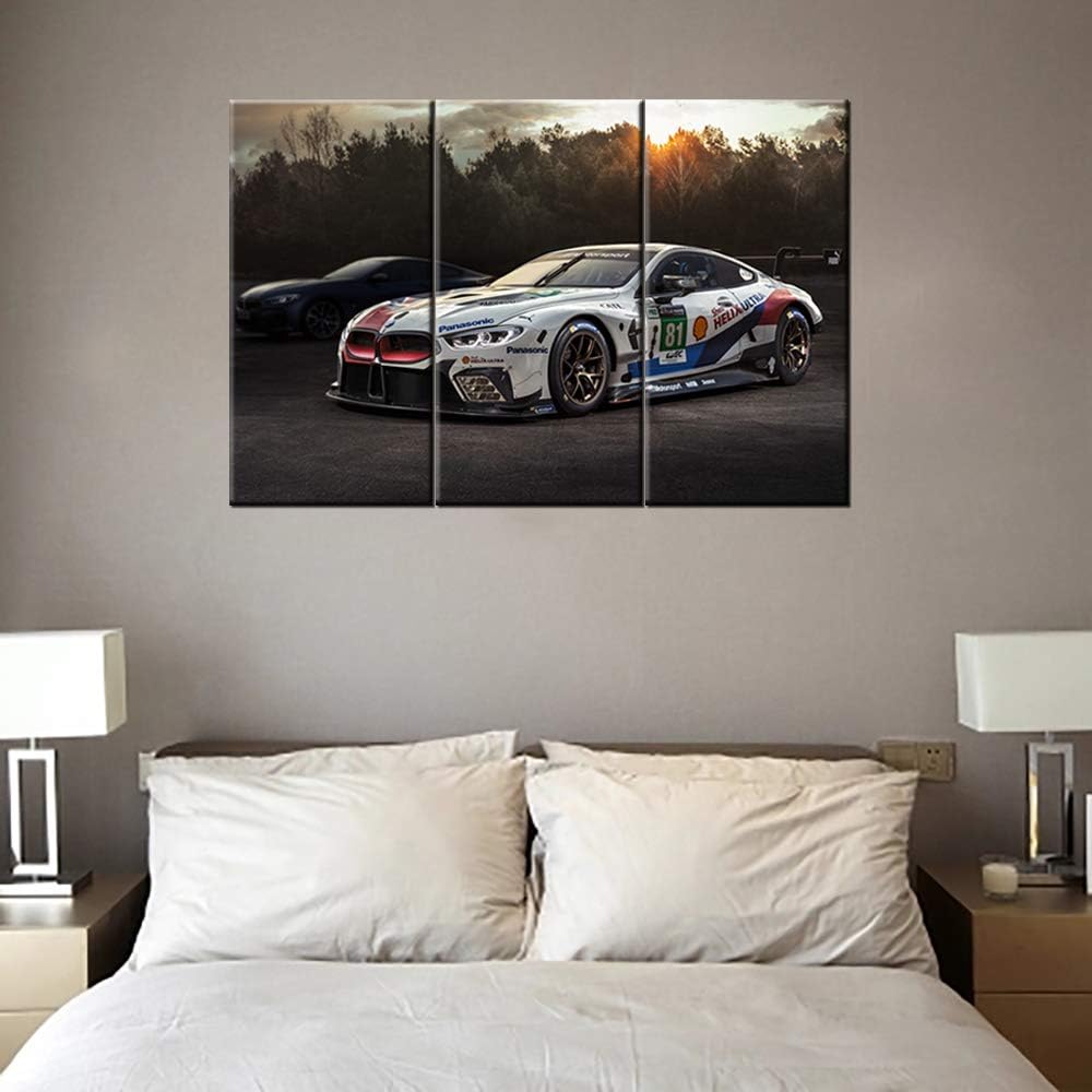 Black and White Pictures Sports Car Painting Canvas 3 Pieces Canvas Wall Art Modern Artwork Home Decorations for Living Room Bedroom Giclee Wooden Frame Gallery-wrapped Ready to Hang 28 x 14inch x 3