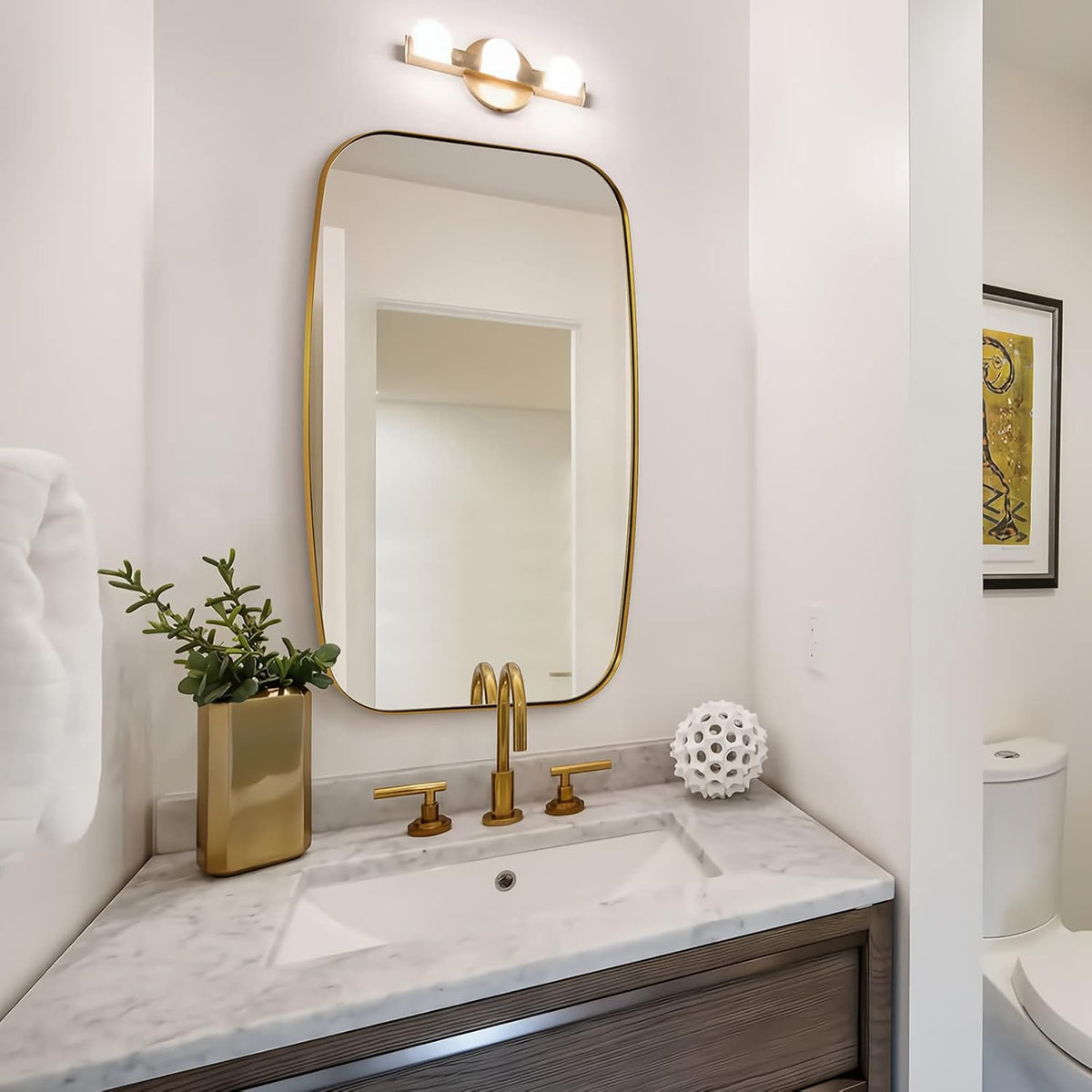 ANDY STAR Gold Bathroom Mirror, 20x30’’ Brushed Gold Vanity Mirror for Bathroom, Brushed Brass Oblong Stainless Steel Metal Frame Mirror for Over Sink