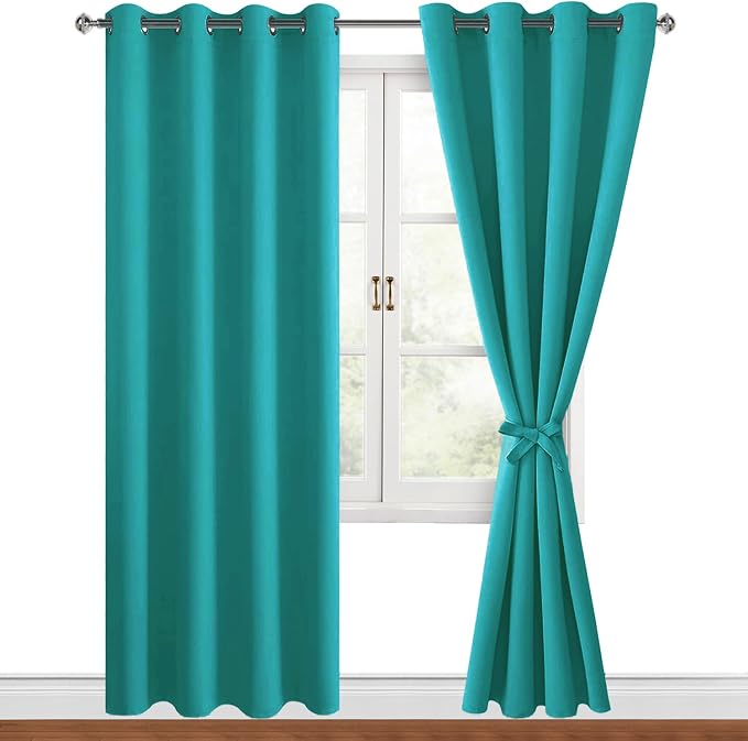Blackout Curtains for Bedroom, 52 x 96 Inches Long, Peacock Teal | Thermal by Hiasan