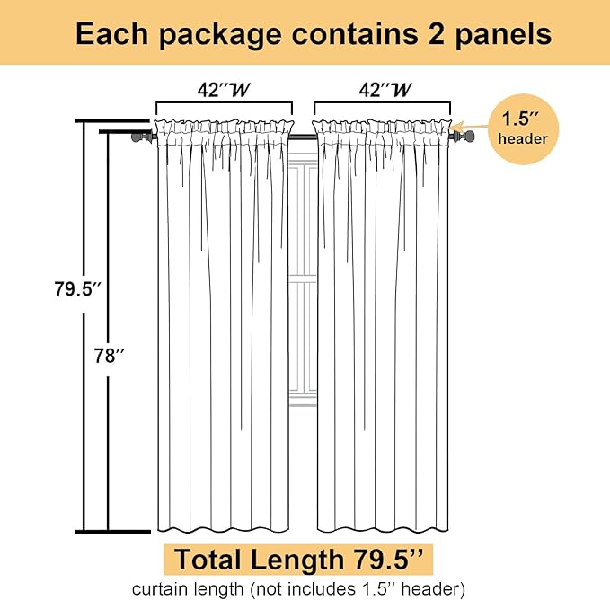 Yellow Sheer Curtains 78 Inches Long 2 Panels, Gauzy Light Filtering Breathable - Image 3