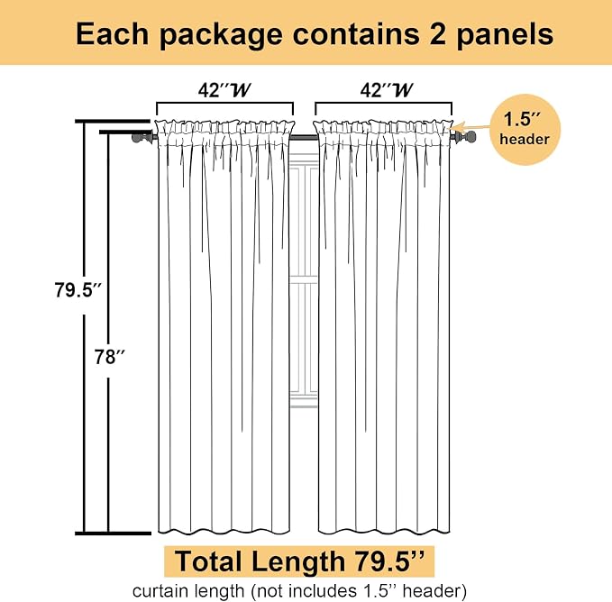 Charcoal Grey Sheer Curtains 78 Inches Long 2 Panels, Light Filtering Voile - Image 3