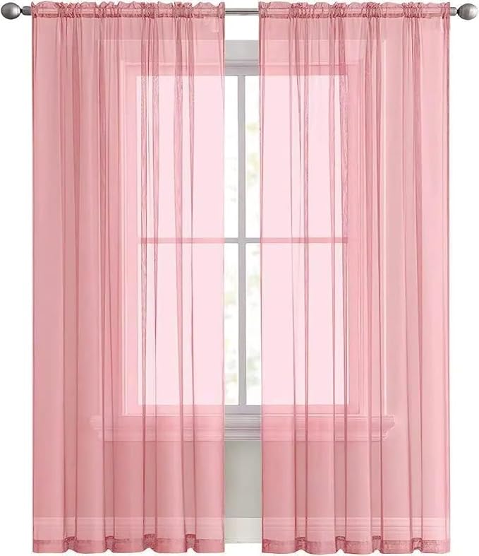 SpaceDresser Sheer Blush Curtains 4 Panels Rod Pocket Semi-Sheer Curtain 96 - Image 8