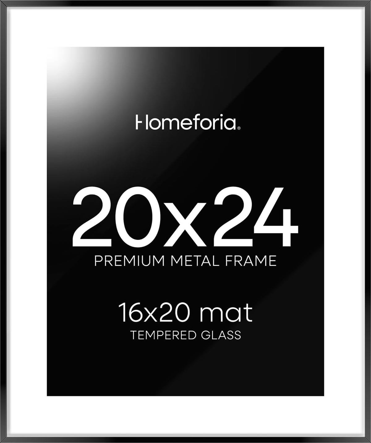 Homeforia 20x24 Picture Frame Black, High End Metal 20x24 Frame Matted to 16x20 Print, 20 x 24 Black Poster Frames with Mat 16 by 20 inch Photo, 24x20 Hanging Frame, Tempered Glass, Wall Kit, Set of 1