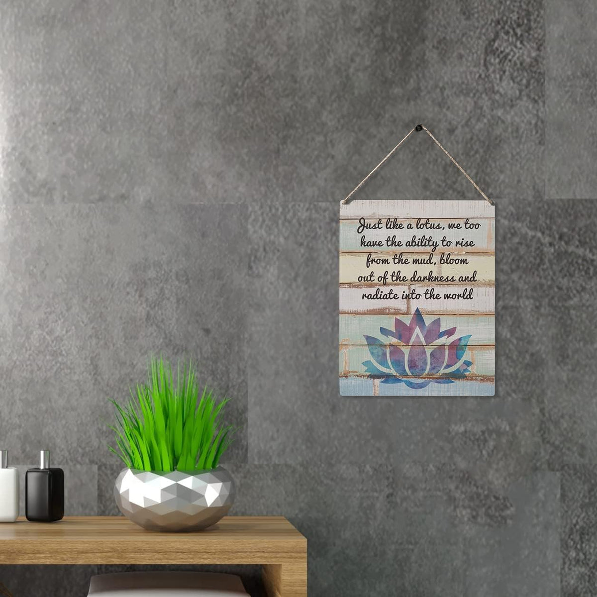 Qious Inspirational Gift Signs Just Like a Lotus We Too Have the Ability to Rise Wooden Hanging Sign Rustic Wall Art Home Decoration 10 x 8 Inches…