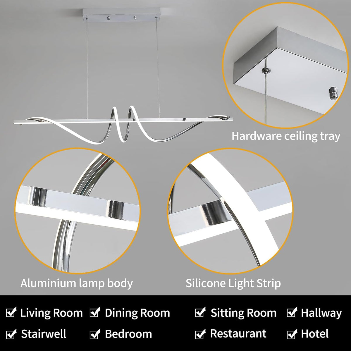 Modern Ceiling Chandelier Light, Acrylic Anti Flicker Pendant Lamp with Remote Control Dimmable 3 Color Mode & Brightness for Kitchen Bar