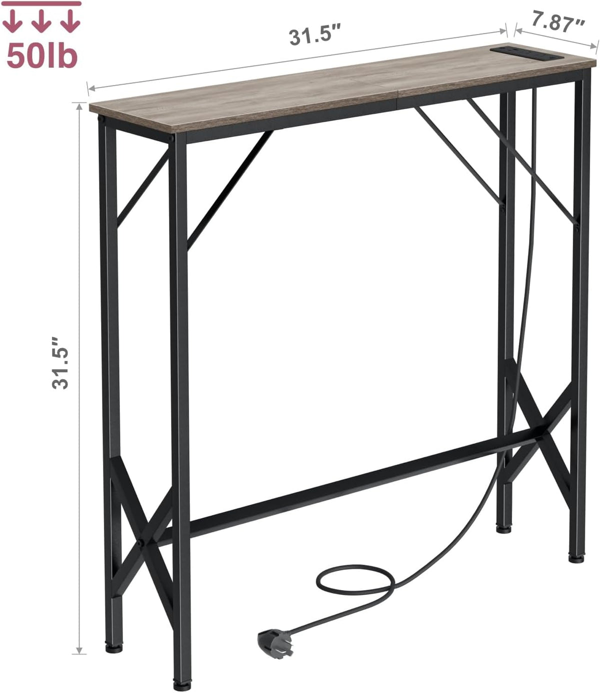 31.5‘’ Console Table, Skinny Entryway Table with Fast-Charging Station, Narrow Long Sofa Table, Behind Slim Couch Table for Entrance, Hallway, Living Room Decor ST-GY80-1