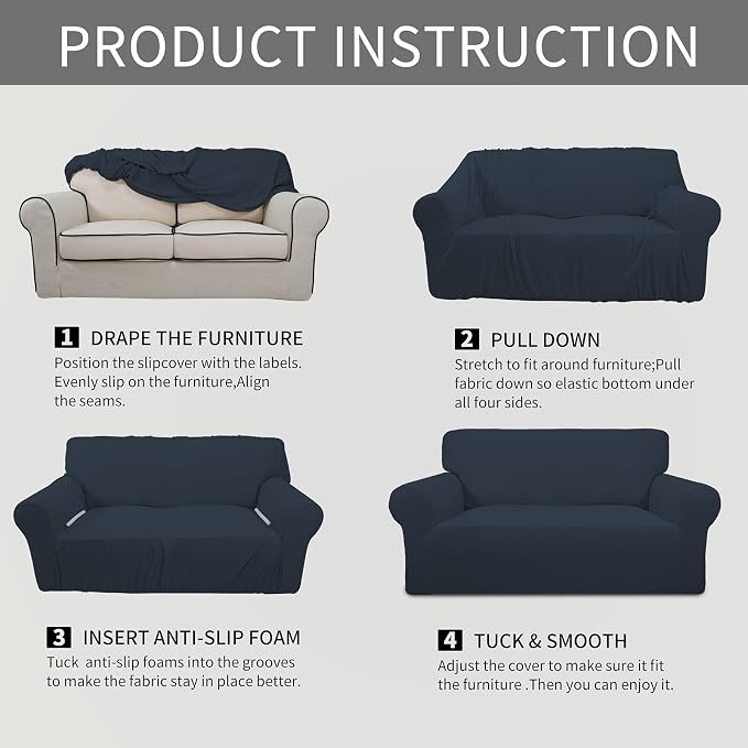 Easy-Going Stretch Oversized Sofa Couch Slipcover Washable Dark Blue | 1-Piece - Image 8