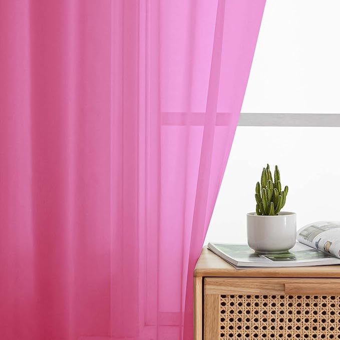 Hot Pink Sheer Curtains for Bedroom Living Room 45 Inch Length 2 Panels - Image 6