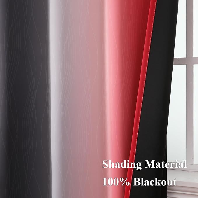 Red and Black Ombre Blackout Bedroom Curtains 102 Inches | Room Darkening - Image 5