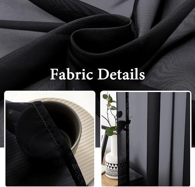 MIULEE 2 Panels Sheer Curtains for Living Room 54 X 96 Inches Black | Window - Image 3