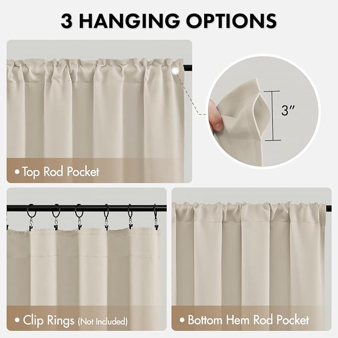 MIULEE 84 Inch Length Beige-White Blackout Bedroom Curtains Set of 4 | Thermal - Image 8