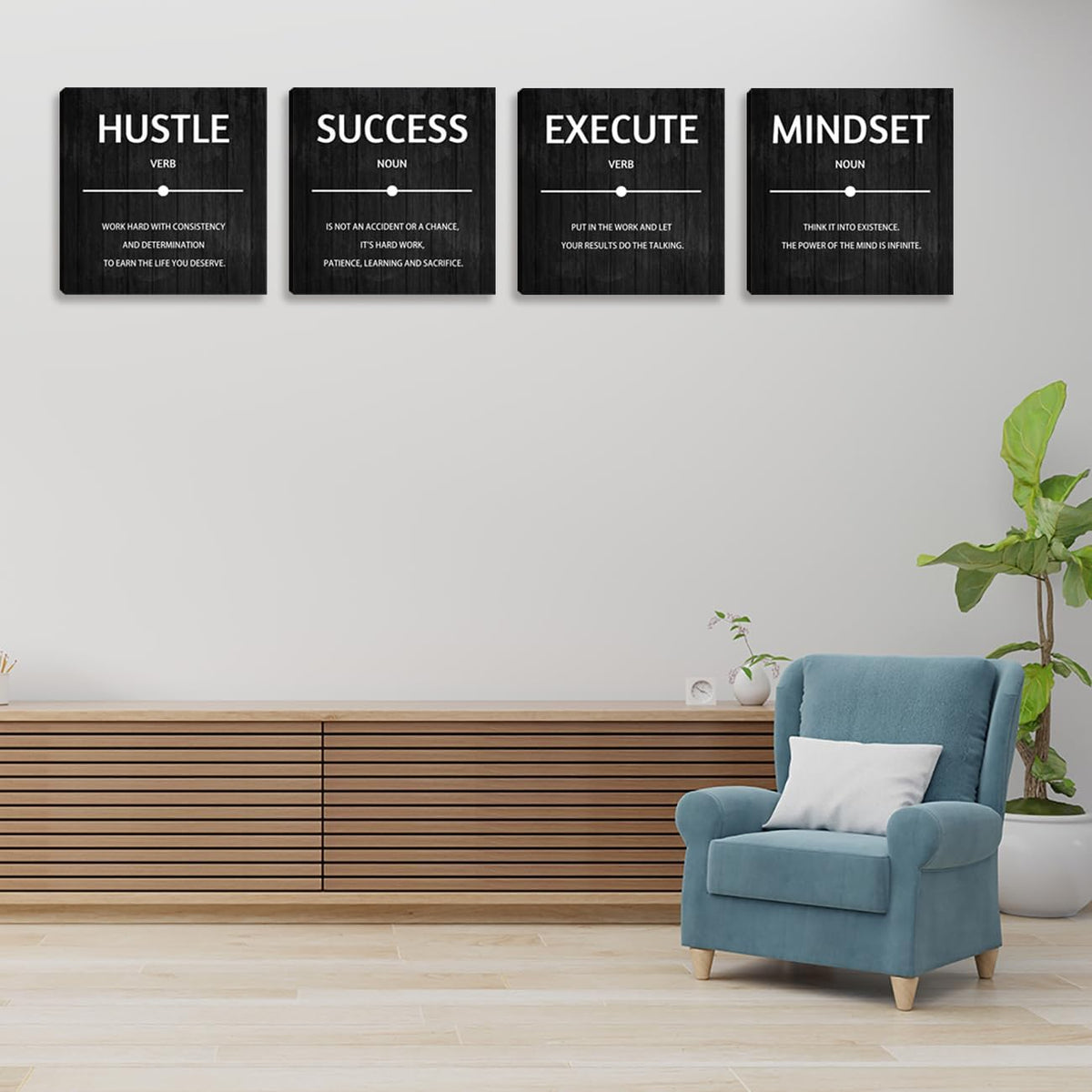 Motivational Wall Decor Inspirational Office Quotes for Living Room Bedroom Canvas Posters Painting 4 Pieces Wall Art Framed Modern Quotes Artwork Wall Decoration Home Decor Office Decor 12”X12”X4