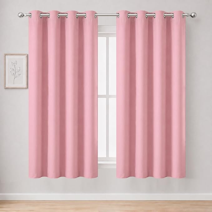Pink Thermal Blackout Curtains/52 x 54 Inch/Set of 2 Panels Room Darkening by Lemomo