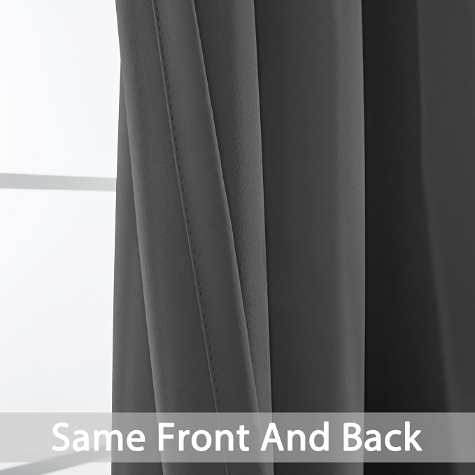 Yakamok Room Darkening Curtains 52x63 inch Length Charcoal Grey-Living Room | 2 - Image 3