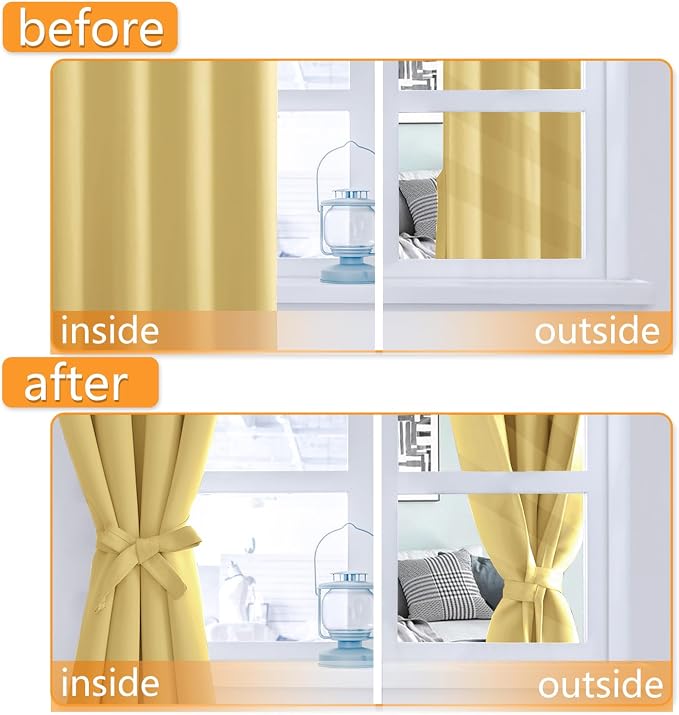 Blackout Curtains for Bedroom, 52 x 63 Inches Length, Light Yellow | Thermal - Image 4