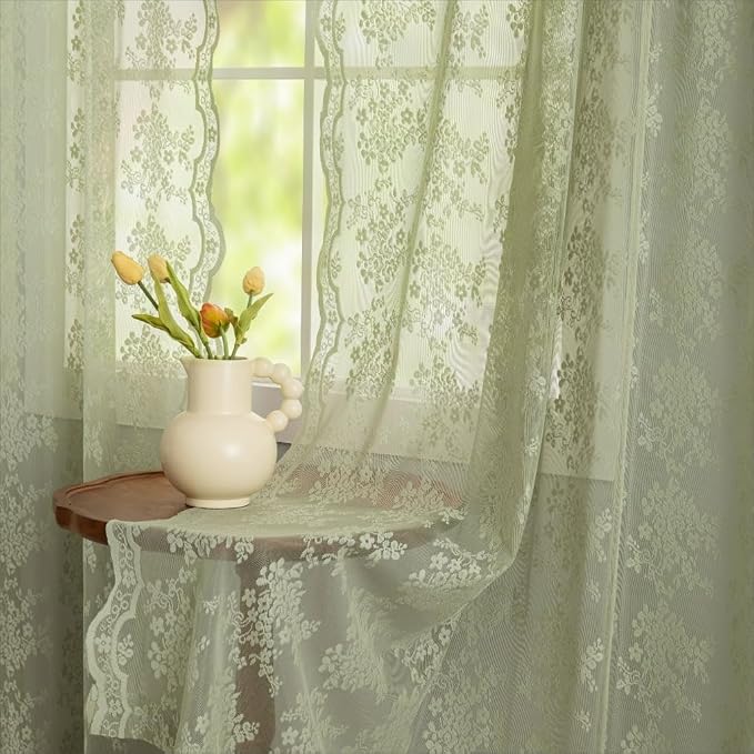 YJ YANJUN Vintage Lace Curtains 108 Inches Long-Victorian Floral Pattern Boho - Image 3
