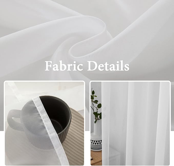 MIULEE White Window Sheer Curtains 2 Panels Width 38 x Length 45 Inches | Window - Image 3