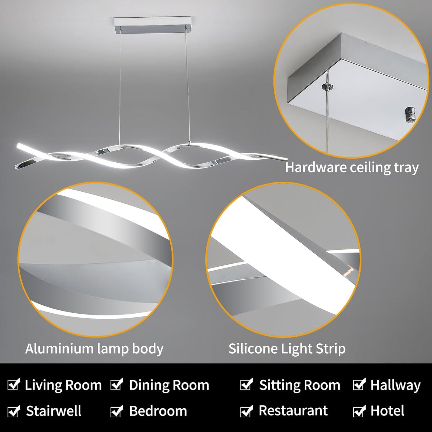 Modern Ceiling Chandelier Light, Acrylic Anti Flicker Pendant Lamp with Remote Control Dimmable 3 Color Mode & Brightness (Warm Cool Neutral Light) for Kitchen Bar