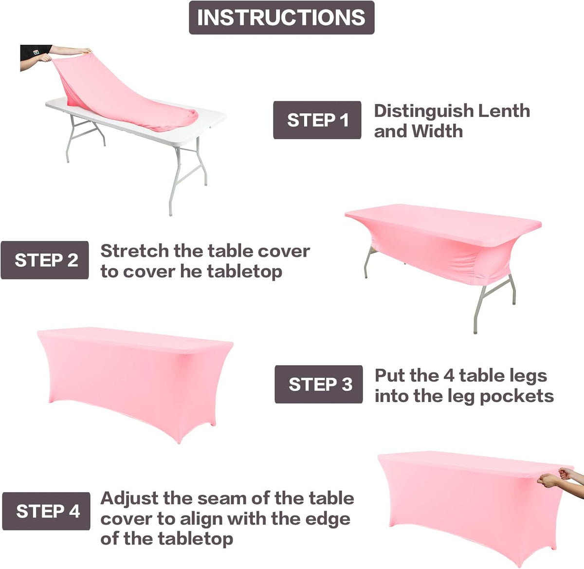 IVAPUPU 2 Pack 6FT Table Cloth for Rectangular Fitted Events Stretch Pink Table Covers Washable Spandex Tablecloth Protector for Party, Wedding, Cocktail, Banquet, Festival