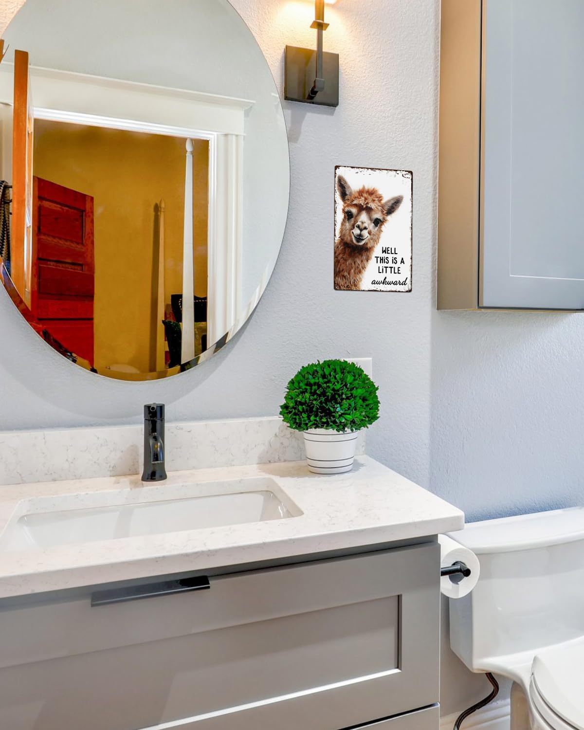 ALKB Funny Alpaca Metal Signs Farmhouse Bathroom Wall Decor Alpaca Lovers Gift 8 x 12 Inch