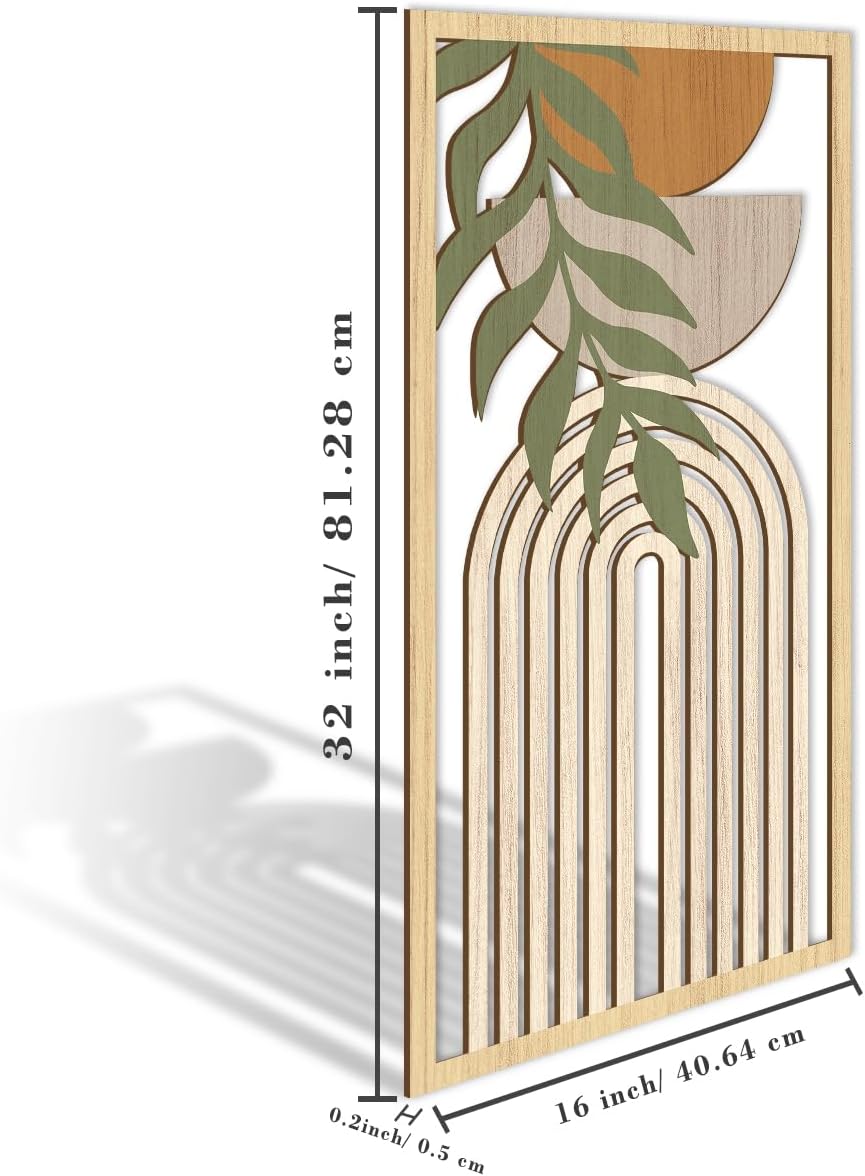 IARTTOP Boho Mid-century Modern Wood Wall Art 16x32 Inch Large Green Abstract Wood Wall Decor Mid Century Bohemian Artwork for Bedroom Living Room Office Kitchen Set of 3