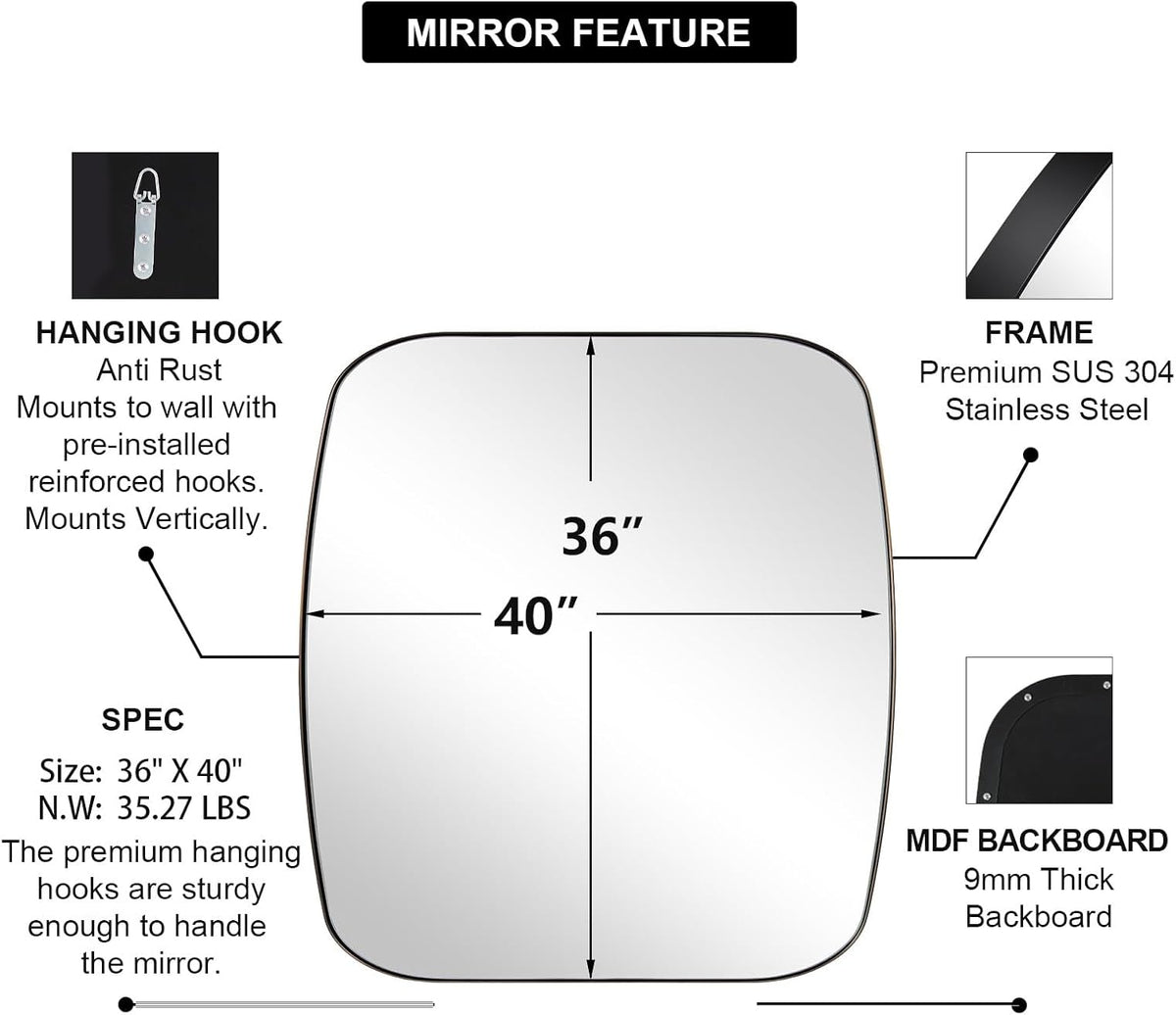ANDY STAR Bronze Oblong Mirror, 36x40 Inch Brushed Bronze Oval Mirror for Bathroom with Stainless Steel Metal Frame, Wall Mouned for Bathroom, Living Room, Entryway