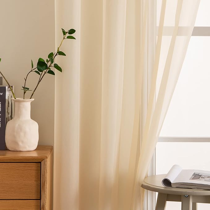 MIULEE Cream Beige Sheer Curtains 54 X 84 Inches, 2 Panels | Solid Color - Image 5