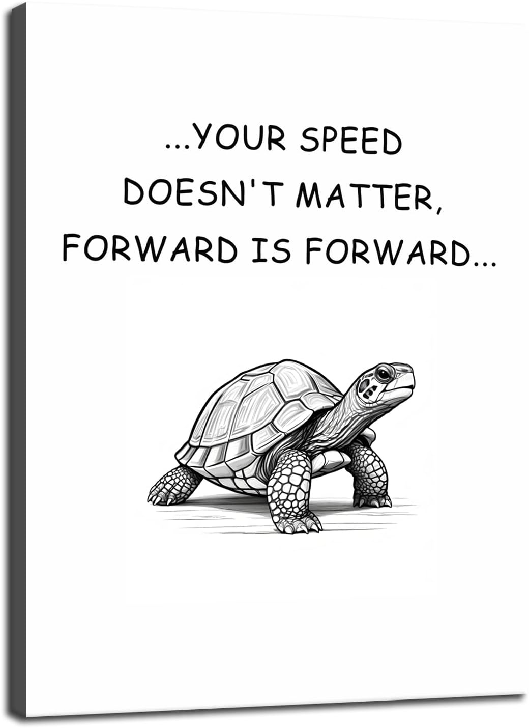 Motivational Wall Art Turtle Quote ‘SPEED DOESN'T MATTER, FORWARD IS FORWARD...’ Inspirational Canvas Poster Printed Modern Artwork for Office School Home Decor Framed Ready to Hang[18" W X 24" H]