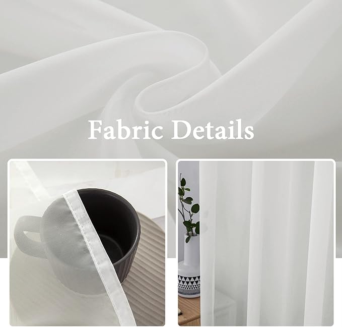 MIULEE 2 Panels Sheer Curtains for Living Room 54 X 45 Inches Ivory | Window - Image 3