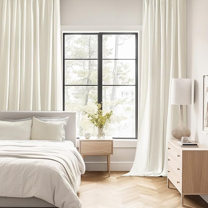 MIULEE Cream Back Tab Blackout Curtains 52x108 Inch Long 2 Panels Set | Rod - Image 2