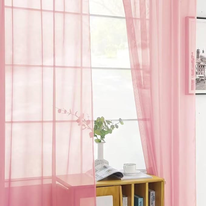 SpaceDresser Sheer Blush Curtains 4 Panels Rod Pocket Semi-Sheer Curtain 96 - Image 5