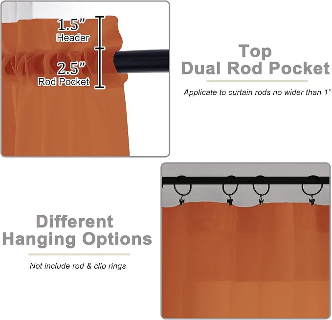 Orange Sheer Curtain for Bedroom Living Room 78 Inches Long 2 Panels Set - Image 4