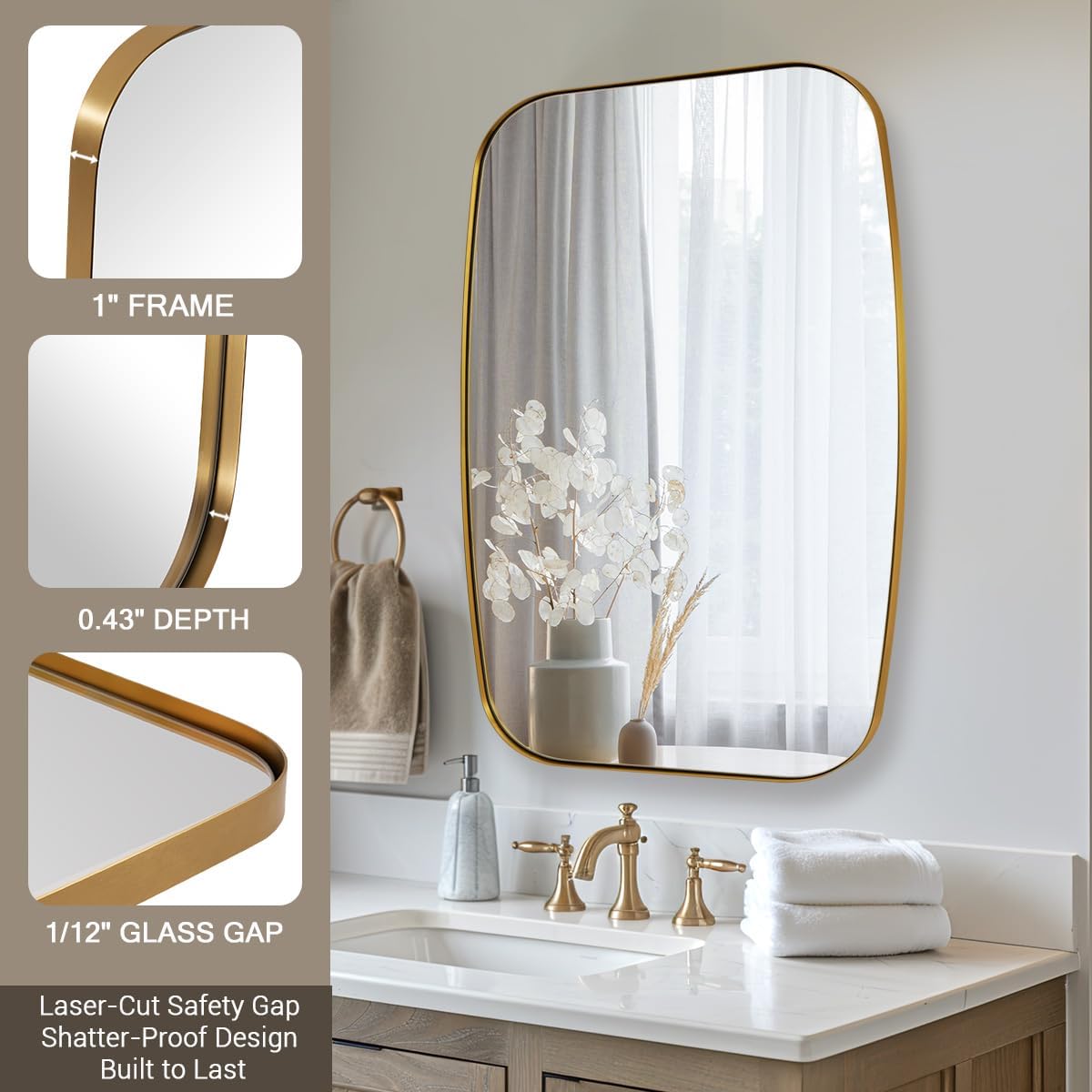 ANDY STAR Gold Oval Mirrors for Bathroom, Large 24x36’’ Brushed Gold Metal Framed Oblong Wall Mirror, Modern Brass Vanity Mirror in Stainless Steel Frame Wall Mount Horizontal or Vertical