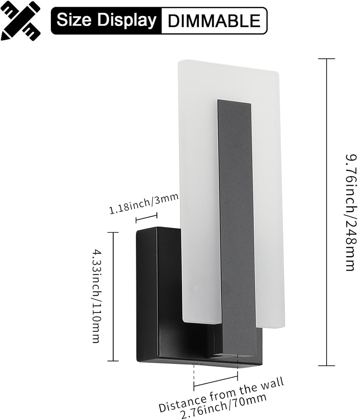 Joosenhouse Modern LED Wall Sconce Dimmable Wall Mounted Lamp Set of 2, Black 3000K Warm White Wall Lamp, Hardwired Bathroom Vanity Light, Indoor Wall Lights for Hallway, Bedroom, Study, Living Room.