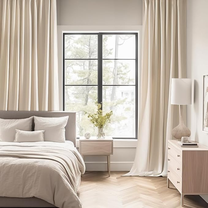 MIULEE Cream Beige Back Tab Blackout Curtains 52x102 Inch Long 2 Panels Set | - Image 2