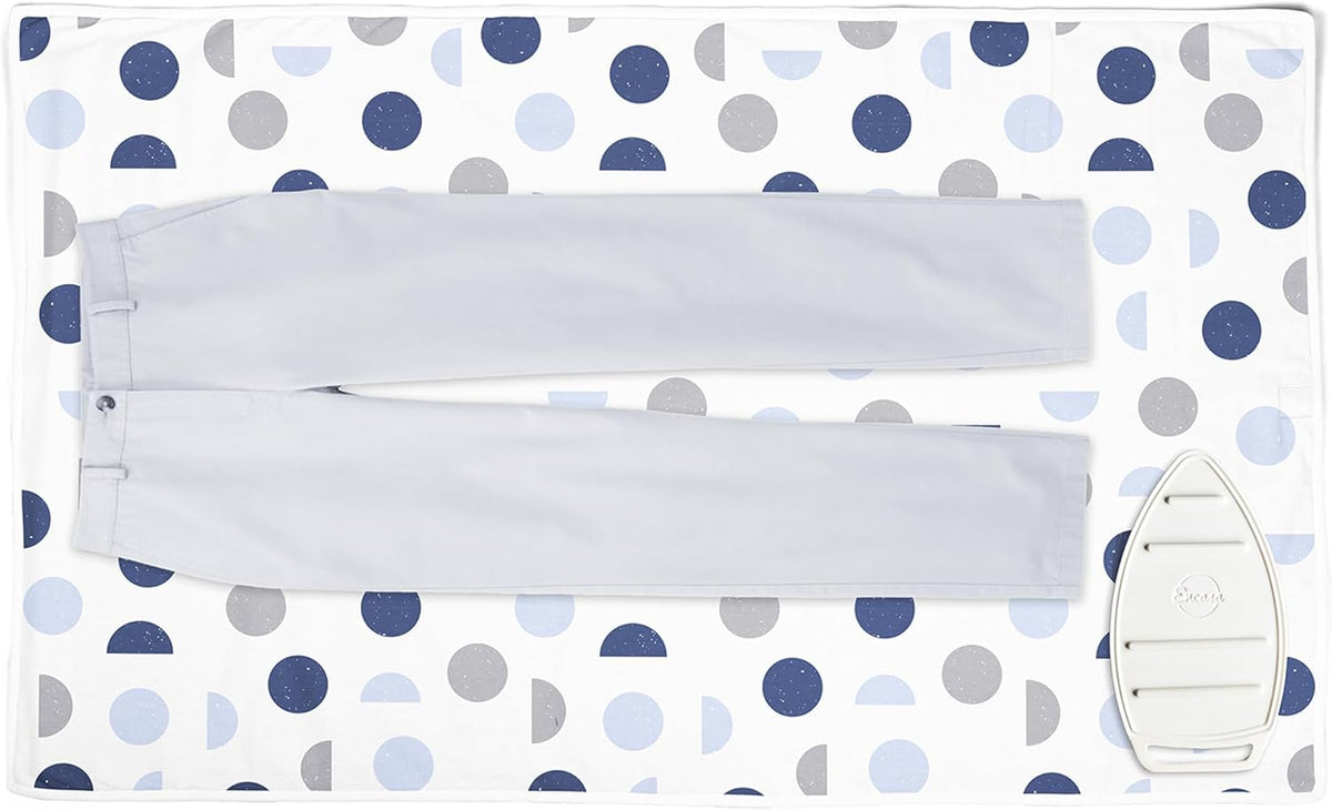 Encasa XO Ironing Mat/Pad (Large 48"x28") with 3mm Padding & Silicone Iron Rest for Steam Pressing on Tabletop or Bed - Heat Resistant, Portable, Quilting & Travel Blanket - Blue Moon